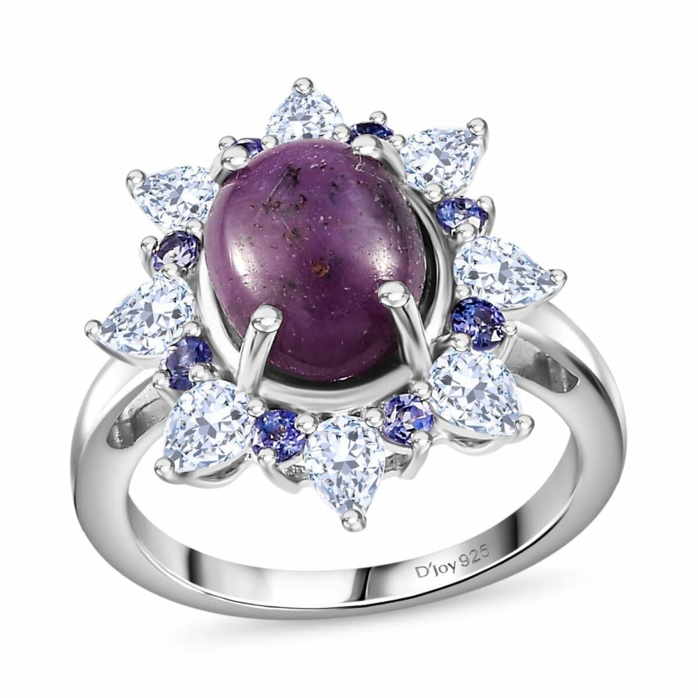 Rare Indian Star Ruby, Moissanite &TanzaniteStar Burst Ring - Picture 5 of 10